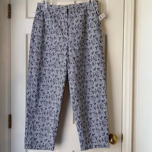 Talbots Grey/White Stripes with Black Embroidered Swirls Fully Lined Pants